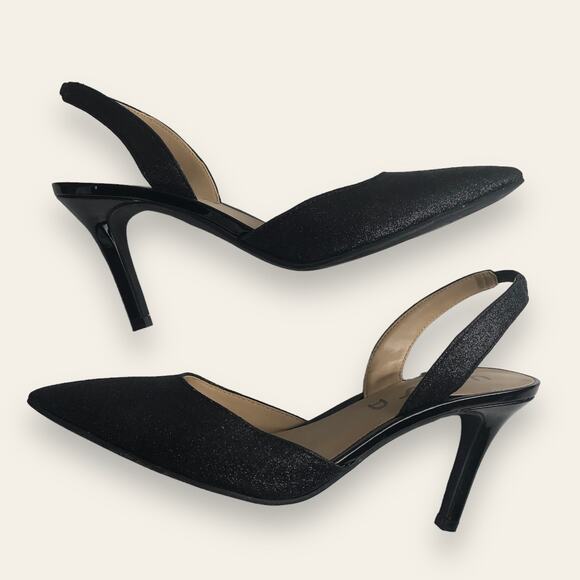 Unisa Elastic Slingback Black Matte Glitter Pointed Toe Heels Size 7 Goth Emo - Picture 4 of 11